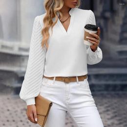 Women's Blouses Fall Spring Blouse Loose Fit Top Elegant Stand Collar V Neck Soft Breathable Long Sleeve Pullover Solid For