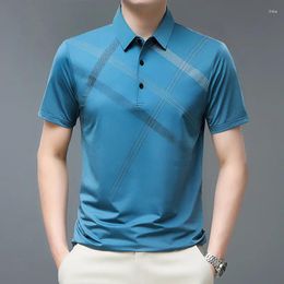 Men's Polos Short-Sleeved T-shirt Summer Menswear Top Ice Silk Quick-Drying Thin Loose Printed Polo Shirt
