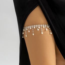 designer jewelry european and American cross-border fashion rhinestone tassel leg chain nightclub party sexy imitation pearl inlaid diamond thigh chain leg