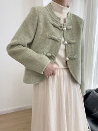 Design pearl button wool coat for women's new double-sided Woollen coat
