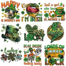 St. Patrick's Day Iron on Transfers Patches Decals Clover Appliques Kiss me Iron on Decals for T-Shirts Press Thermal Sticker DIY Clothes Bag Pillow Covers