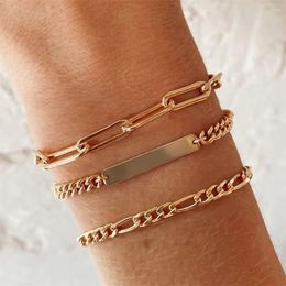 Link Bracelets Gold Color Figaro Chain Charm For Women Stainless Steel Lobster Clasp Snap Button Jewelry Drop