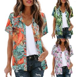 Women's Blouses Fashion Floral Printed Button Down V Neck Short Sleeve Tops Women Dressy Casual Ladies Shirts Blusas Holiday Work Wear