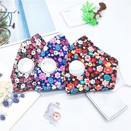 Home Floral Print Mask with breather valve Breathable Mouth Masks Anti Dust Washable Reusable Face mask cover without filterT2I5934