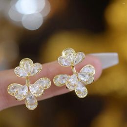 Stud Earrings Advanced Evening Luxurious Zircon Flower Simple And Versatile Two Ways To Wear Fashion Jewellery For Woman 2024