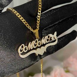 Pendant Necklaces New BlName Necklace Custom 18k Gold Heart Butterfly Pendant Stainless Steel Cuban Chain Pendant for Women Detachable Jewellery J240120
