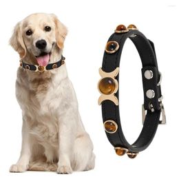 Dog Collars 1Pc Adjustable Pet Collar With Traction Ring Bite-resistant Necklace Anti-break Tiger Eye Stone Daily Collocation