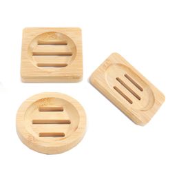 Bamboo Soap Dishes Plate Tray Soap Rack Box Square Round Bathroom Shower Hand Washing Soaps Holders Case