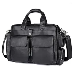 Briefcases Black Coffee Genuine Leather Executive Men Briefcase A4 15.6'' 14'' Laptop Messenger Bag Business Trip Travel Portfolio M7219
