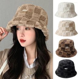 Cycling Caps Fashion Winter Girl Boy Bucket Hat Lamb Wool Letter Fisherman Plaid Flat Top Hats Outdoor Thick Warm Panama Cap For Women