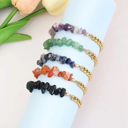 Link Bracelets Bohemian Purple Stone Bracelet 316L Stainless Steel Natural Crystal Gemstone Irregular Energy Pulseras Mujer