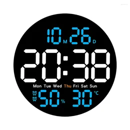 Wall Clocks Round Time Date Week Temperature Humidity Display Electronic Clock Home Accessories Decoration