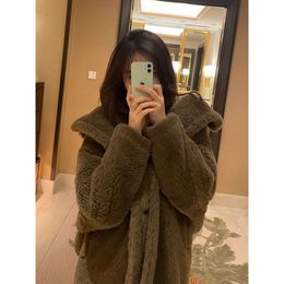 Parkas Coat Cashmere Warm Designer Fashion Winter Women Maxmaras Elegant Teddy Bear Outline Grain Alpaca Wool Shearing Medium Long Camel Hair One Piece J4MJ