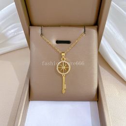 Stainless Steel CZ Crystal Key Star Charm Pendant Necklaces Bohemia Heart Sweater Chain Necklace For Women