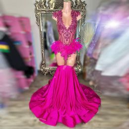 New Mermaid Prom Dress 2024 Beads Crystal Feathers Luxury Evening Gowns Formal Occasion Dresses Robe De Bal