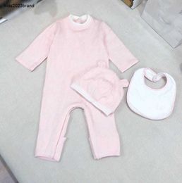 New infant jumpsuits lovely pink boys girls bodysuit three-piece Size 66-90 Letter jacquard newborn baby Knitted Crawling suit Jan20