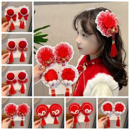 Hair Accessories Chinese Knot Children Red Hairpin Tassel Cloth Year Headwear Ancient Style