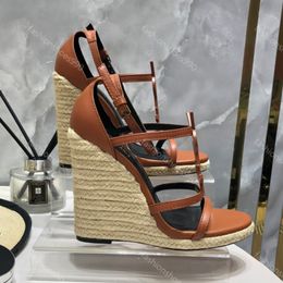 Designer womens Wedge Heels Dress Shoes Letter Quality Woven Leather Sandal Luxury slingbacks 10.5cm High Heel Evening factory footwear