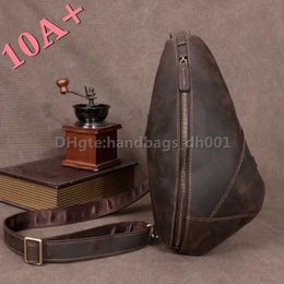 High quality Commuting Crazy New Fashion Bag Genuine Horse Skin Leather Retro Leisure Men's Trendy Personalised Chest Shoulder Versatile 10A+