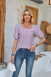 Women's T Shirts 2024 Spring/Summer Product U-neck Loose Casual T-shirt Bubble Sleeve Top