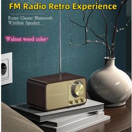 Speakers Wooden BluetoothCompatible 5.0 Speaker Retro Classic Soundbox Stereo Surround Super Bass Subwoofer AUX FM Radio For Computer PC