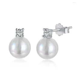Stud Earrings 925 Silver Pearl For Women's Fashion Micro Set Zircon Round Freshwater Ear Nourishing Needle