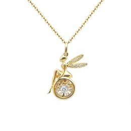 Real Fairy Design Dancing Angel Pendant Fine Solid Gold Natural Diamond Necklace Jewellery