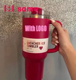 Quencher Tumblers H2.0 40oz Cosmo Pink Cups with Silicone Handle Lid and Straw Car Mugs Keep Drinking Cold Water Bottles