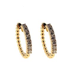 KOK Hong Kong Supplier Excellent Solid Pink Gold High Quality Round Diamond Jewellery Beam Ball Hoop Earrings For Wedding
