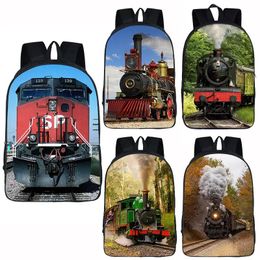 Bags Oldfashioned Steam Train Locomotive Pattern Backpack for Teenager Girls Boys School Bags Rucksack Travel Student Book Bags Gift