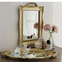 Plates Retro Mirror Tray European Creative Carved Ornaments Living Room Home Decoration Crafts Makeup Storage Display