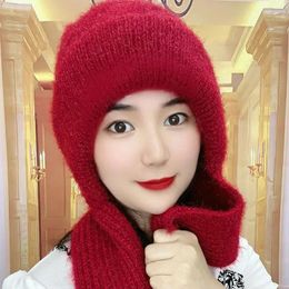 Berets Winter Beanie Hats For Men Women With Thicker Scarf One-piece Set Warm Squirrel Fleece Knitted Hat Skull Cap Ear Protection