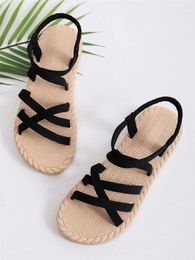 Sandals Net Celebrities With Summer 2024 Fashion Students Comfortable Slippers Roman Ladies Flat Shoes Minimalist Exposed