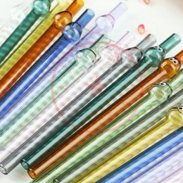 Latest Long Colourful Pyrex Glass Pipes Herb Tobacco Philtre Handpipes Cigarette Holder Tips Portable Eye Smoking Catcher Taster Bat One Hitter Straw Hand Tube