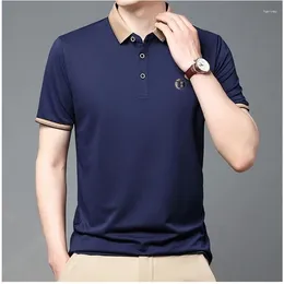 Men's Polos Summer High End Pure Cotton Pullover Embroidered Turndown Collar Spliced Button Fashion Casual Short Sleeved Polo Shirt