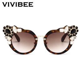 Sunglasses VIVIBEE Luxury Brand Crystal Round Sunglasses with Rhinestones Women Oversized Cateye Ladies Sun Glasses Female Shade YQ240120