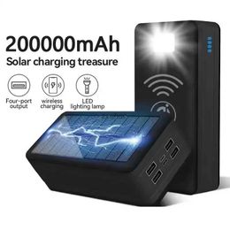 Cell Phone Power Banks Solar Power Bank 200000mAh Solar Charging Mobile Phone Wireless Charging Large Capacity Battery External Battery Fast Charging