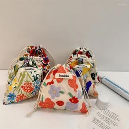 Shopping Bags Makeup Storage Coin Bag Wallet Key Headphone Cotton Floral Small Drawstring Lipstick Toiletries