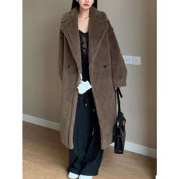 Parkas Coat Cashmere Warm Designer Fashion Winter Women Maxmaras Elegant Teddy Bear Outline Grain Alpaca Wool Shearing Medium Long Camel Hair One Piece I723