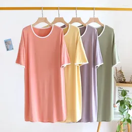 Women's Sleepwear Summer Modal Thin Loose Breathable Home Solid Colour Pyjamas Dress Round Neck Short Sleeves Nightgowns