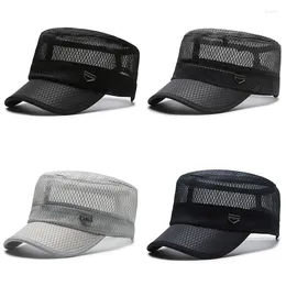 Berets 2024 Style Summer Men's Mesh Flat Caps Hollow Breathable Military Hats For Men Adjustable Size Casual Sports Cap