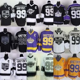 Factory Outlet Mens Los Angeles Kings 99 Wayne Gretzky Black Purple White Yellow 100% Stittched Cheap Best Quality Ice Hockey Jersey 4692