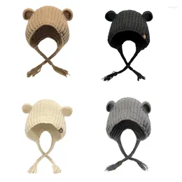 Berets Knitted Ear Flap Hat For Teens Girl Bear Cold Weather Beanie Outdoor Activity Protective Accessories