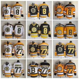 Retro Boston Throwback Bruins Hockey 8 Cam Neely Jersey 77 Ray Bourque CCM 75 Anniversary Vintage Classic Team Colour Black White Yellow Brea 91 3984 1398