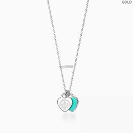 T-Halsketten Pendan Classic -home S925 s Erling Silver Double Hear Pla e With Drip Glue and Diamond Ed Ie Necklace 33bs