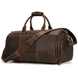 Duffel Bags Large Capacity Real Leather Business Trip Bag Unisex Weekend Travel Carry On Luggage Men Women Foldable Fitness Sport