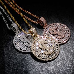 Jewellery designer Hip Hop Full Iced Out Dollar Symbol Pendant AAA Cubic Zirconia Setting Round NecklaceHipHop