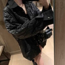 designer Women's Jackets CH 2024 Autumn/Winter New Product Large Leather Label Cross Lapel Lingge Cotton Coat Cool and Handsome Black Loose Fit for Men Women