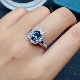 Cluster Rings Luxury 925 Silver Topaz Ring For Party 0.7ct 5 7mm VVS Grade Natural London Blue Sterling Jewelry