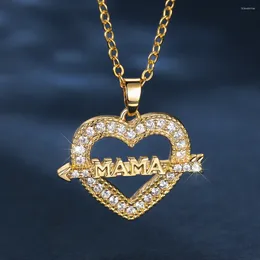 Pendant Necklaces Female Mothers Day Letter Mama Necklace Heart Pendants For Women Antique Gold Colour White Zircon Mom Birthday Party